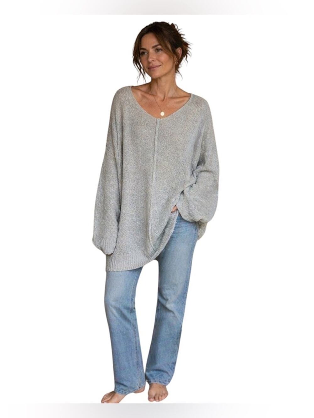 Boutique Brand Wanna B Relaxed Light Gray Oversized Sweater, Slouchy, Weekend OS